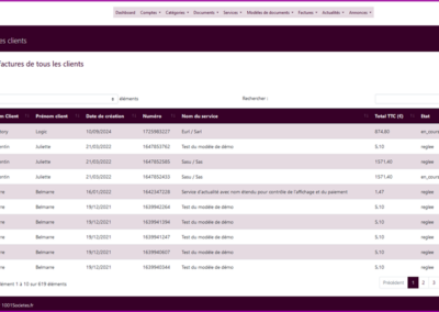 Liste des factures clients